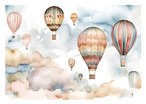 Fototapete Kinderzimmer Luftballons Wolken Himmel Aquarell - inkl. Kleister - für Kinder Vlies Tapete Wandtapete Vliestapete Motivtapeten Montagefertig (104x70 cm) von WallArena