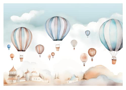 Fototapete Kinderzimmer Luftballons Wolken Himmel Pastell - inkl. Kleister - für Kinder Vlies Tapete Wandtapete Vliestapete Motivtapeten Montagefertig (416x290 cm) von WallArena