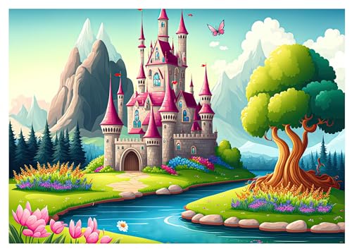 Fototapete Kinderzimmer Mädchen Schloss Märchen Fantasy 368x254 cm - inkl. Kleister - für Kinder Vlies Tapete Wandtapete Vliestapete Motivtapeten Montagefertig von WallArena