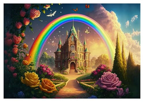 Fototapete Kinderzimmer Mädchen Schloss Regenbogen Fantasie 312x219 cm - inkl. Kleister - für Kinder Vlies Tapete Wandtapete Vliestapete Motivtapeten Montagefertig von WallArena