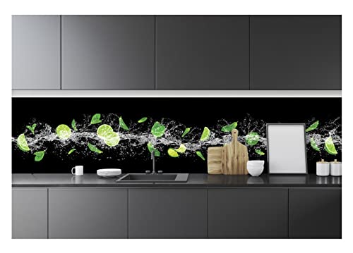 Fototapete Küche Abwaschbar Wasser Obst Limetten - 250x60 cm Einteilig Premium Küchenrückwand - Inklusive Kleister Modern Küchentapete Fototapeten Vlies Tapete UV-Beständig Montagefertig von WallArena