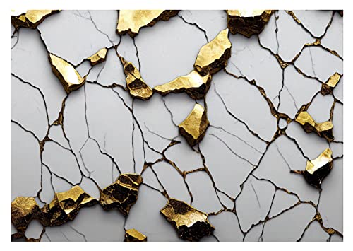 Fototapete Marmor Gold Grau 3D Effekt Abstrakt Steinoptik Mauer - inkl. Kleister - für Wohnzimmer Schlafzimmer Flur Vlies Tapete Vliestapete Wandtapete Motivtapeten Montagefertig (254x184 cm) von WallArena