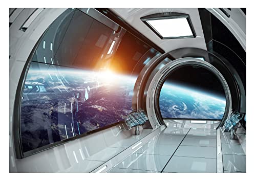 Fototapete Raumschiff Erde Weltraum 3D Kinderzimmer Galaxy Universum Vlies Tapete Latexdruck UV-Beständig Montagefertig (V4 (254x184 cm) 2 Bahnen) von WallArena
