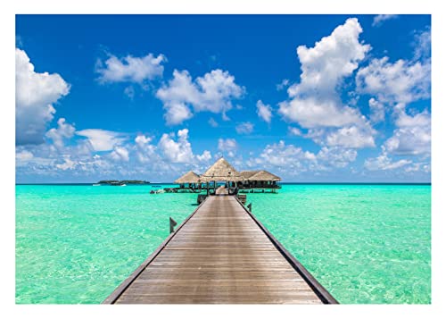 Fototapete Strand und Meer 3D Effekt Karibik Brücke - inkl. Kleister - für Wohnzimmer Schlafzimmer Flur Vlies Tapete Vliestapete Wandtapete Motivtapeten Montagefertig (368x254 cm) von WallArena