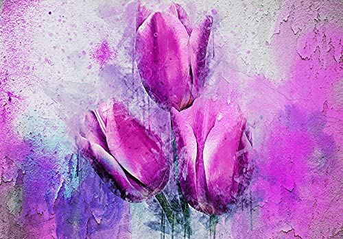 Fototapete Tulpen Blumen Rosa Beton Romantisch Aquarell Wohnzimmer Schlafzimmer Wandtapete Vlies Tapete Latexdruck UV-Beständig Geruchsfrei Montagefertig (13482, VEL (152x104 cm) 1 Bahn) von WallArena