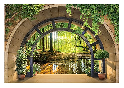 Fototapete Wald Bach 3D EFFEKT Fenster mit Aussicht Natur Ausblick Wohnzimmer Schlafzimmer Vlies Tapete inklusive Kleister Wandtapete UV-Beständig Montagefertig (14092, VEL (152x104 cm) 1 Bahn) von WallArena