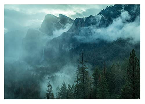 Fototapete Wald im Nebel Landschaft Bäume Grün Natur Panorama - inkl. Kleister - für Wohnzimmer Schlafzimmer Flur Vlies Tapete Vliestapete Wandtapete Motivtapeten Montagefertig (254x184 cm) von WallArena