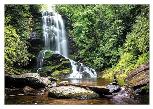 Fototapete Wasserfall mit Wald 3D Effekt Natur Landschaft 416x254 cm - inkl. Kleister - für Wohnzimmer Schlafzimmer Flur Vlies Tapete Wandtapete Vliestapete Motivtapeten Montagefertig von WallArena