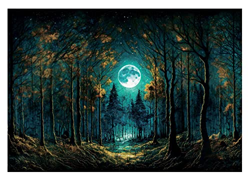 Fototapete Zauberwald Fantasy Mond Nachthimmel Himmel mit Wolken - inkl. Kleister - für Wohnzimmer Schlafzimmer Flur Vlies Tapete Vliestapete Wandtapete Motivtapeten Montagefertig (416x254 cm) von WallArena