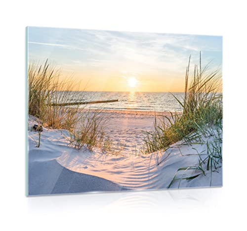 Glasbild Strand Meer Ostsee Natur Landschaft 80x60 cm Modern Glasbilder Wohnzimmer Schlafzimmer Badezimmer Bilder auf Glas Bild groß XXL einteilig Querformat Wandbild Wandbilder Aufhängfertig von WallArena