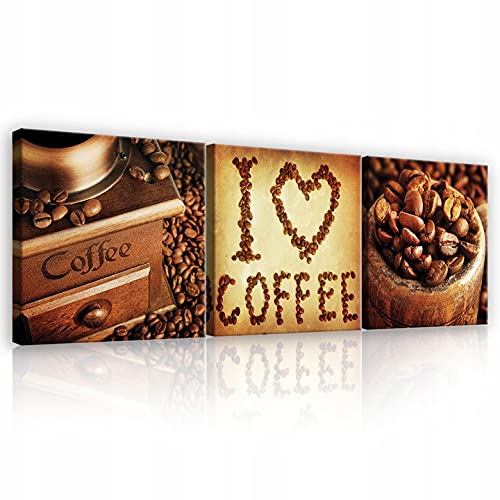 WallArena Leinwandbild Küche Kaffee Essen Esszimmer Wandbild Kunstdruck Wandbilder Bild auf Leinwand Latexdruck UV-Beständig Geruchsfrei SET 3-Teilig Aufhängefertig (PS10527S13, S13 [75 x 25 cm]) von WallArena