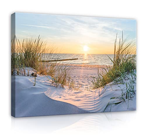 Leinwandbild Strand Meer Nordsee Natur Landschaft Canvas Bilder für die Wand Groß Wohnzimmer Schlafzimmer Modern Wandbild Wandbilder XXL Wand Bild auf Leinwand Kunstdruck Aufhängefertig (100x75 cm) von WallArena