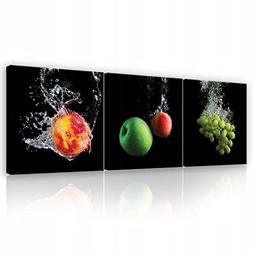 Leinwandbild Triptychon Küche Obst Essen Esszimmer Wandbild Kunstdruck Wandbilder Bild auf Leinwand Latexdruck UV-Beständig Geruchsfrei SET 3 Teilig Aufhängefertig (PS10550S13, S13 [75 x 25 cm]) von WallArena