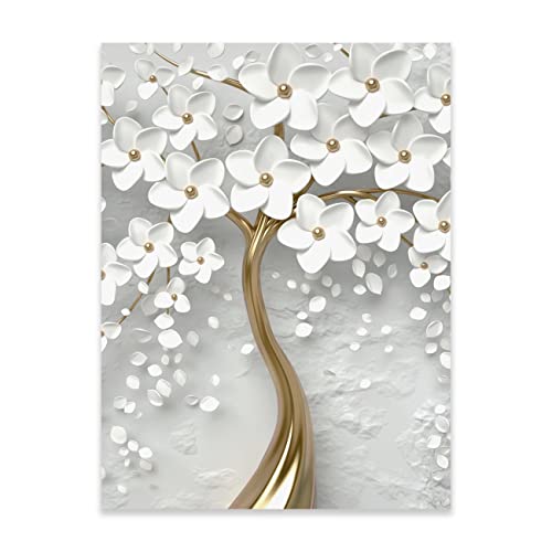 Poster Blumen Abstrakt Gold Baum 70x100 cm Hochformat - OHNE RAHMEN XXL Wandposter Kunstdruck Fotoposter Wandbild Wandbilder Wand Bild auf Poster Wohnzimmer Schlafzimmer Küche von WallArena