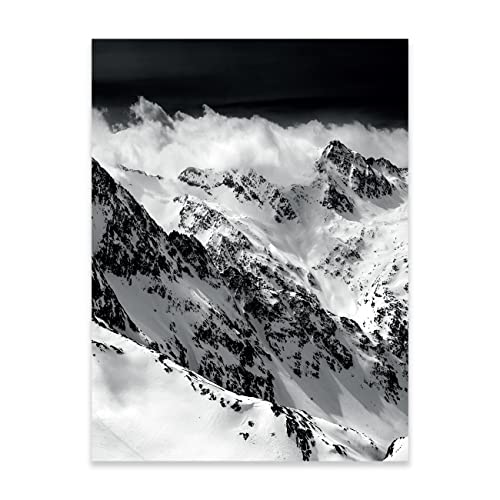 Poster Schwarz und Weiß Berge 70x100 cm Hochformat - OHNE RAHMEN XXL Wandposter Kunstdruck Fotoposter Wandbild Wandbilder Wand Bild auf Poster Wohnzimmer Schlafzimmer Küche von WallArena