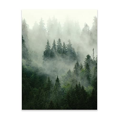 Poster Wald Nebel Natur 30x40 cm Hochformat - OHNE RAHMEN XXL Wandposter Kunstdruck Fotoposter Wandbild Wandbilder Wand Bild auf Poster Wohnzimmer Schlafzimmer Küche von WallArena