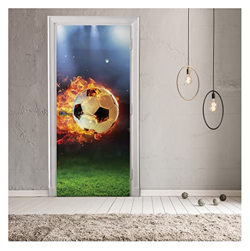 Türtapete Kinderzimmer Fussball - 91x211 cm einteilig inkl. kleister - Türposter Vlies Fototapete für Tür Türaufkleber Türfolie UV-Beständig Montagefertig von WallArena