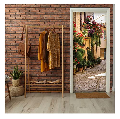 Türtapete Selbstklebend Gasse Toskana - 91x211 cm einteilig - Türposter Fototapete für Tür Wohnzimmer Küche Badezimmer Türaufkleber Türfolie UV-Beständig Montagefertig von WallArena