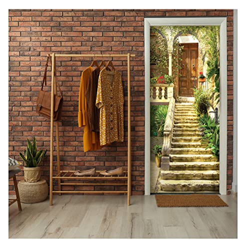 Türtapete Selbstklebend Küche Gasse Treppe 3D - 91x211 cm einteilig - Türposter Fototapete für Tür Schlafzimmer Badezimmer Türaufkleber Türfolie UV-Beständig Montagefertig von WallArena