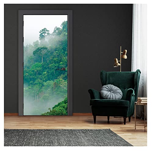 Türtapete Selbstklebend Wald im Nebel Dschungel - 91x211 cm einteilig - Türposter Fototapete für Tür Wohnzimmer Küche Badezimmer Türaufkleber Türfolie UV-Beständig Montagefertig von WallArena