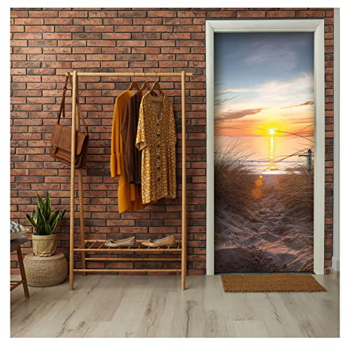 Türtapete Strand Meer Nordsee - 91x211 cm einteilig inkl. kleister - Türposter Vlies Fototapete für Tür Wohnzimmer Küche Badezimmer Türaufkleber Türfolie UV-Beständig Montagefertig von WallArena