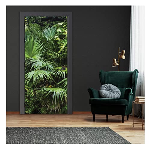 Türtapete Wald Dschungel Blätter - 91x211 cm einteilig inkl. kleister - Türposter Vlies Fototapete für Tür Wohnzimmer Küche Badezimmer Türaufkleber Türfolie UV-Beständig Montagefertig von WallArena