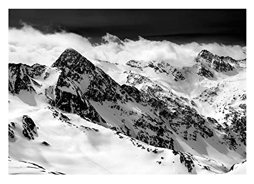 Vlies Fototapete Berge Schwarz und Weiß Himmel Wolken Gebirge - inkl. Kleister - für Wohnzimmer Schlafzimmer Vliestapete Wandtapete Vlies Tapete Motivtapeten Montagefertig (368x254 cm) von WallArena