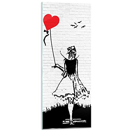 WallArena Glasbild 125x50 cm Modern Banksy Glasbilder Küche Badezimmer Wohnzimmer Schlafzimmer Bilder auf Glas einteilig Deco Glass Hochformat Wandbilder Aufhängfertig von WallArena