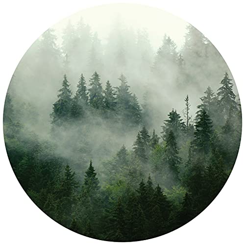 WallArena Vlies Fototapete Rund Wald Nebel Bäume Wohnzimmer Schlafzimmer Wandtapete Tapete inklusiv Kleister UV-Beständig (13026, Ø 91 cm) von WallArena
