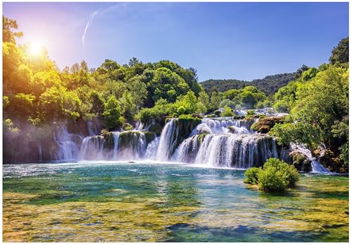 WallArena - Vlies Fototapete Wasserfall Natur See Wald Sonne Landschaft 150x105 cm - Fototapeten - Tapeten - für Wohnzimmer Schlafzimmer - Vliestapete Wandtapete Tapete 3D Effekt- inkl. Kleister WallArena - Vlies Fototapete Wasserfall Natur See Wald Sonne Landschaft 150x105 cm - Fototapeten - Tapeten - für Wohnzimmer Schlafzimmer - Vliestapete Wandtapete Tapete 3D Effekt- inkl. Kleister von WallArena
