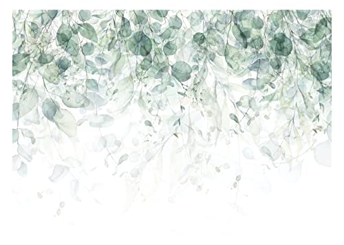 WallArena - Vlies Fototapete Blätter wie gemalt Pflanzen grün Natur 416x254 cm - Fototapeten - Tapeten - für Wohnzimmer Schlafzimmer - Vliestapete Wandtapete Tapete 3D Effekt- inkl. Kleister von WallArena