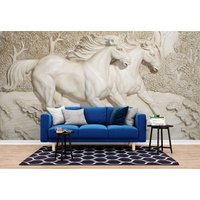 3D Tapete- Trockenmauer Look, 3D Trockenwand Kunst Skulptur- Art Deco Tapete - Wand Decore -3D -Pferd Tapete, Schlafzimmer von WallArtLA