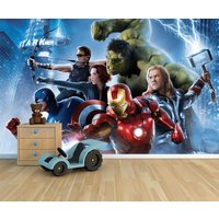 Avengers Hintergrundbild | Schälen Und Aufkleben Abnehmbar Kapitän Amerika Eisenmann Bewundern Sie Tapete Kinderzimmer Wandbild von WallArtLA