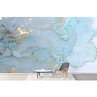 Blauer Marmor Tapete | Marmorierte Schälen Und Aufkleben Abstrakte Art Deco Wanddeko Blaues Wandbild von WallArtLA