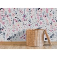 Pastell Blumentapete | Schälen Und Aufkleben Sommer Blumen Raum Dekor Tapete Rosa Garten Wanddeko von WallArtLA