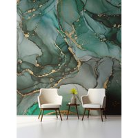 Marble Wallpaper | Schälen Und Aufkleben Grünes Vergoldetes Marmor Wandbild Abstrakte Tapete Luxus Wanddekoration Von Dunkelgrün von WallArtLA