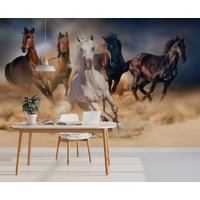 Pferde Wandbild | Schälen Und Aufkleben Abnehmbare - Tapete Wohnzimmer, Tapete Schlafzimmer Im Art Deco Stil von WallArtLA