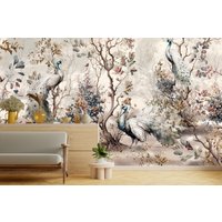 Tapete Pfau | Schälen Und Aufkleben Abnehmbar Art Deco Wandbild Vintage Landschaft Wanddeko von WallArtLA