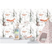 Tiere Im Wald, Tapete - Abnehmbar - Schälen Und Kleben - Selbstbelebend - Kinderzimmer Art Deco Tapete von WallArtLA