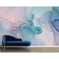 Vergoldeter Marmor Tapete | Schälen Und Aufkleben Blauer Grüner Wandbild Wanddeko Art Deco Wallpaper von WallArtLA