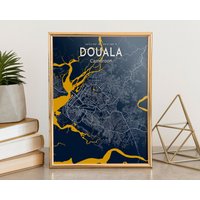 Douala Blaue Karte Poster, Stadt Karte, Kamerun Leinwanddruck, Home Poster von WallArtMap