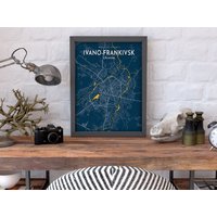Iwano-Frankiwsk Blue Map Poster City Frankivsk Stadtschild Ukraine von WallArtMap