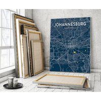 Johannesburg Blaue Karte Poster, Stadt Karte, Südafrika Leinwanddruck von WallArtMap