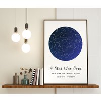 Sternenkarte Poster, Nach Datum, Druck, Nachthimmel Karte, A Star Was Born Valentinstag Geschenk von WallArtMap