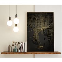Tampa Florida Map Kunstdruck Gold Glitter City Leinwand von WallArtMap