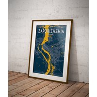 Zaporizhzhia Karte Poster Ukraine Stadt Blau Druck Stadtschild Leinwanddruck Home von WallArtMap