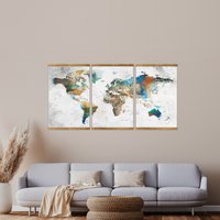 Weltkarte Leinwand Wandbehang, Rustikaler Rahmen Home Decor Banner, Erde Kunst Dekoration, Poster Druck, Karte Ot The World Wall Art von WallArtsCanvas