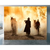 Cowboys & Smoke Hintergrund Wallpaper Foto Wandbild Uv Print Aufkleber Wandkunst Dekor Für Wohnzimmer Und Büros von WallArtsOnline