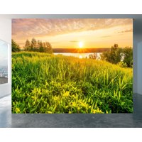 Landschaft Sonnenuntergang - Selbstklebendes Wandbild, Hauswanddekor, Landschaftswanddekor, Vinyltapete, Einfach Anzubringen Und Wasserdicht von WallArtsOnline