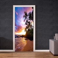 Natur Tür Wandbilder - Peel & Stick Aufkleber Vinyl Wrap Türfolie Schlafzimmertür Haustür Deko Dekoration Wild Beach von WallArtsOnline